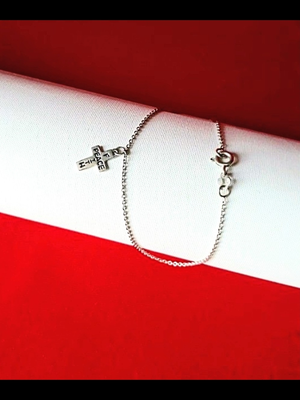 925 Peace Faith Cross Charm Necklace - 925 Sterling Silver. - Picture 5 of 6